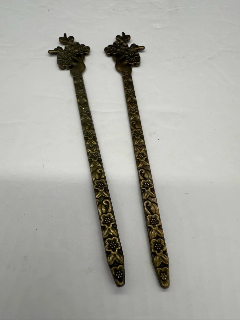 Antique Brass Floral Metal Hair Sticks Ornate Kanzashi Pair